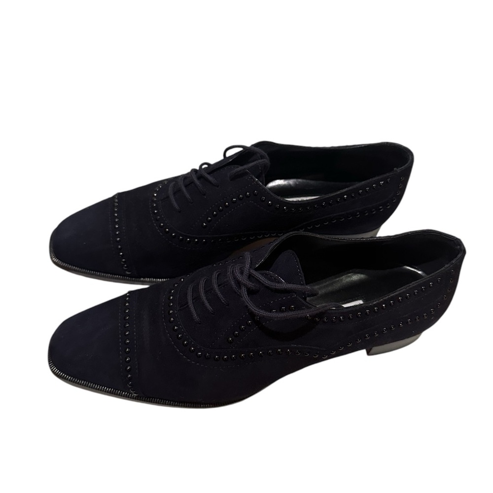 Manolo Blahnik Black Suede Studded Oxford Shoes